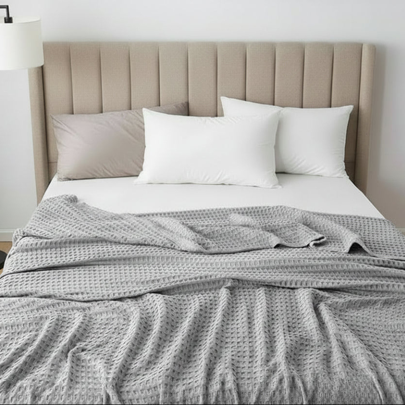 100% Pure Cotton Waffle Blanket - Grey