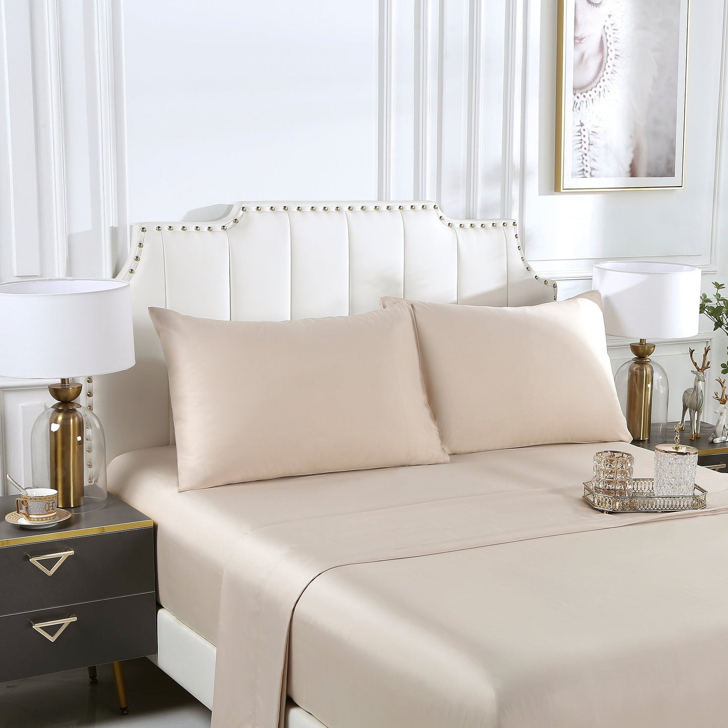 Beige Organic Bamboo Bedsheet Set - Queen Size