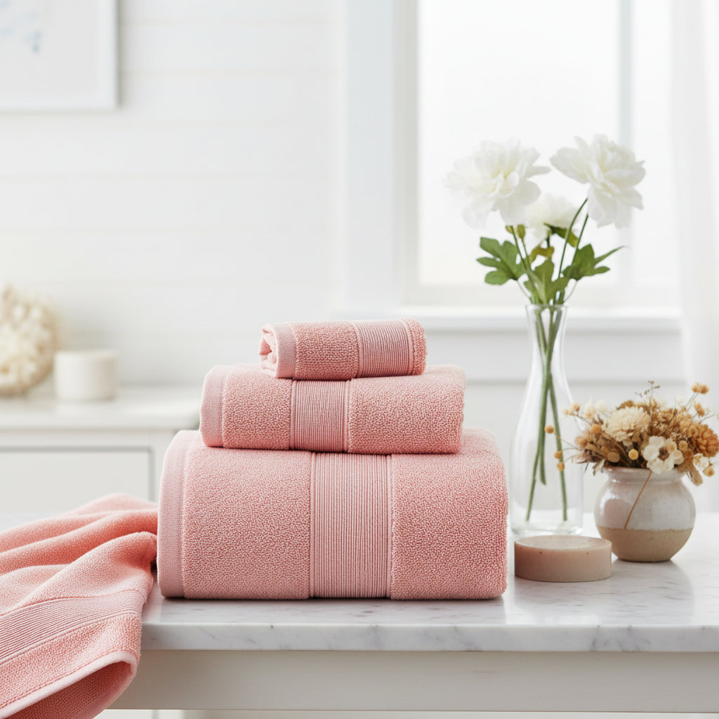 100% Combed Cotton Towel Set - Pink
