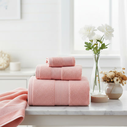 100% Combed Cotton Towel Set - Pink
