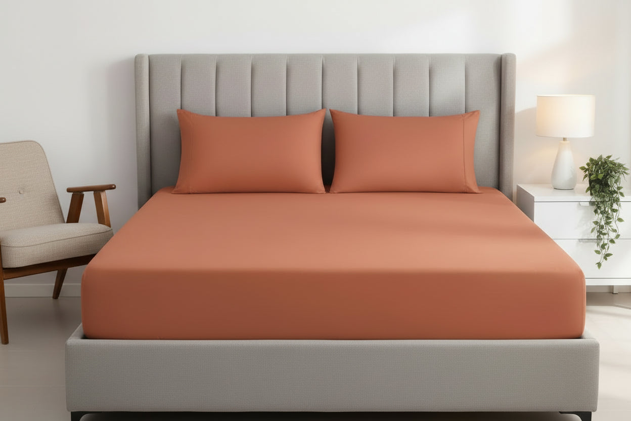 100% Cotton Fitted Sheet Set - Brick