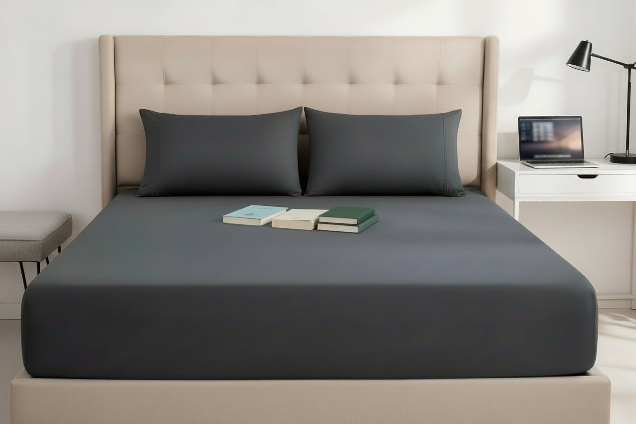 100% Cotton Fitted Sheet Set - Charcoal