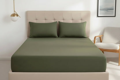 100% Cotton Fitted Sheet Set - Khaki Green