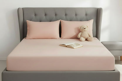 100% Cotton Fitted Sheet Set - Pink