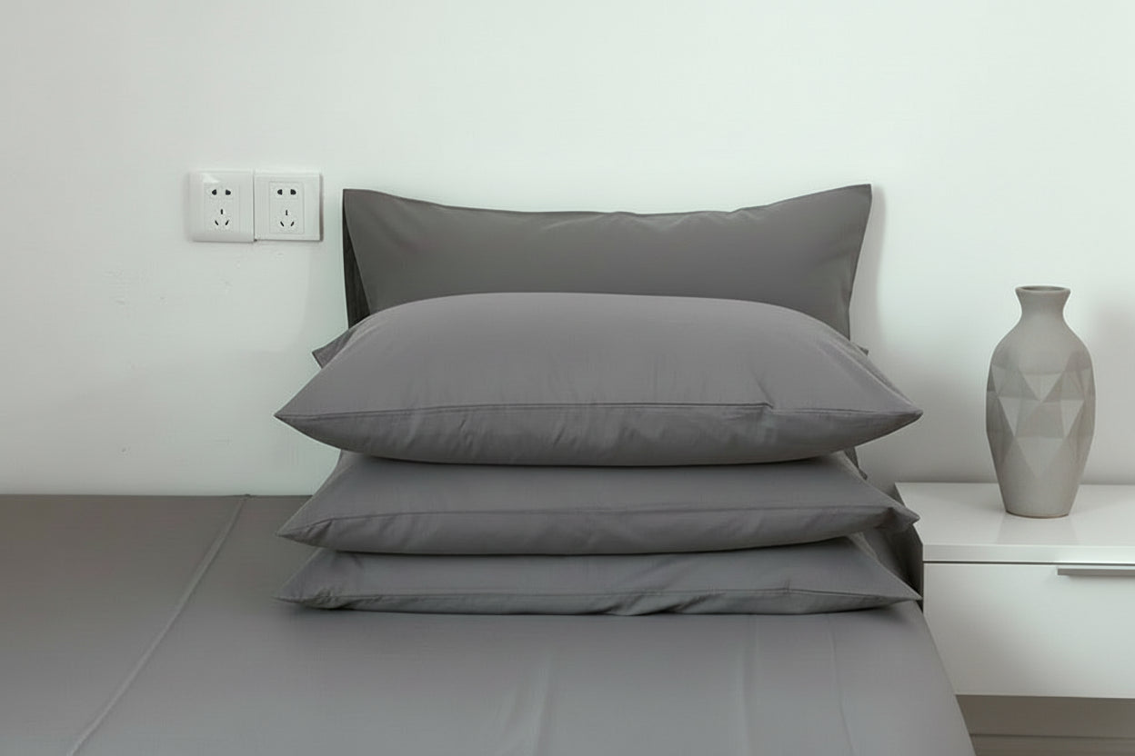 100% Cotton Pillowcase Set Envelope Closure - Grey