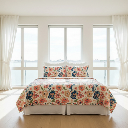 100% Cotton Quilted Bedspread Coverlet Floral