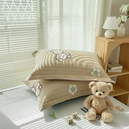 Beige Bear Flower Pillow Case