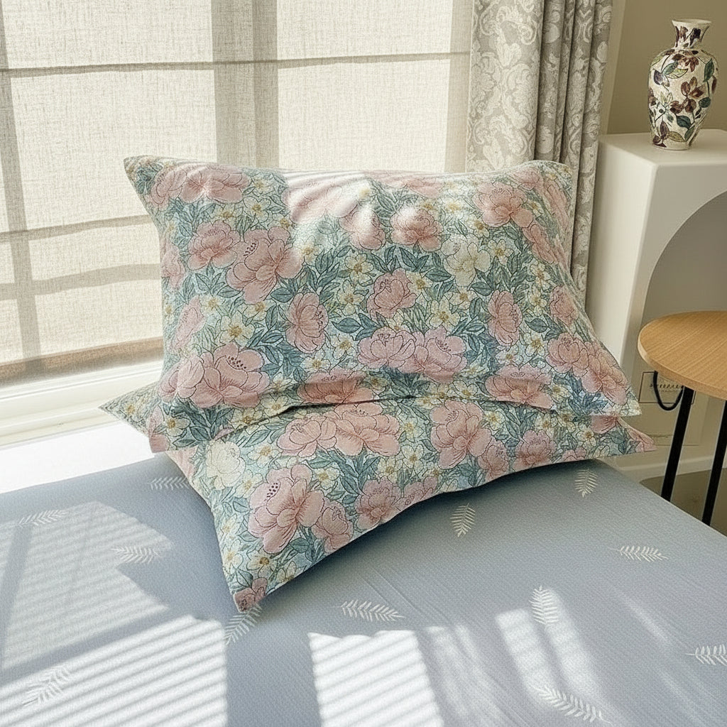 Blue Pink Garden Pillowcase Set