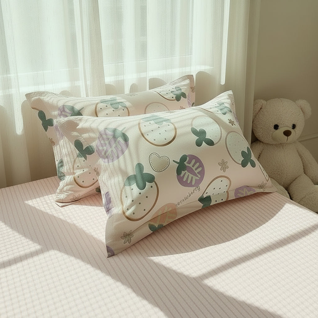 Cream Berry Print Pillowcase Set