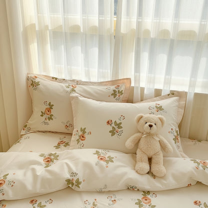 Cream Rose Floral Pillowcase Set