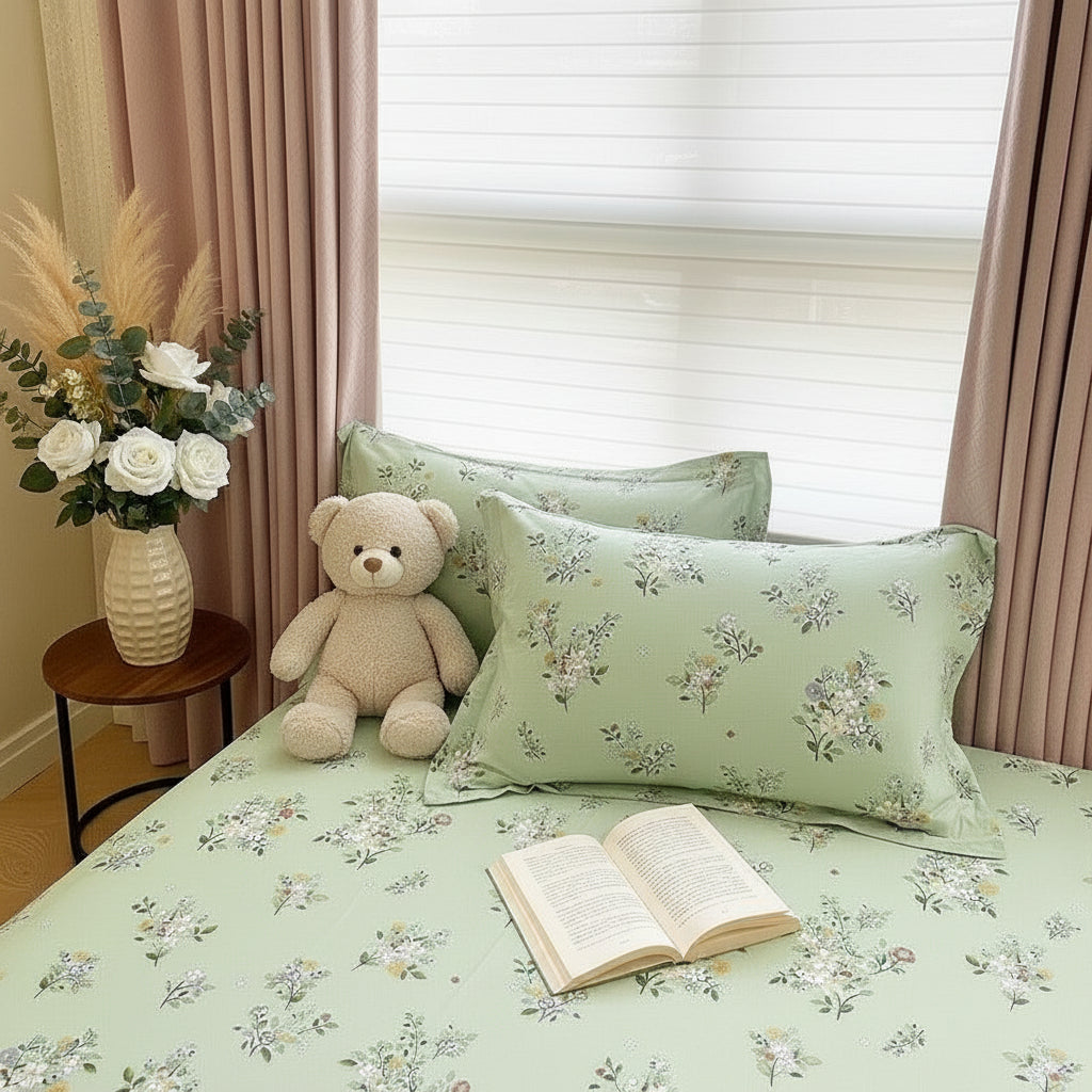 Green Small Floral Pillowcase Set