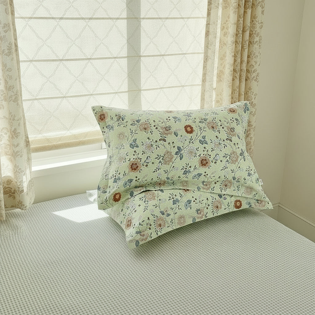 Green Vintage Floral Pillowcase Set