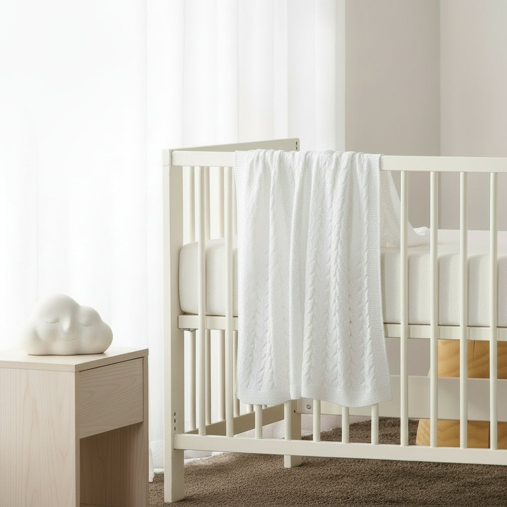 Lyla Organic Cotton Baby Blanket - White