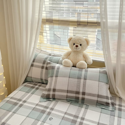 Mint Grey Check Pillowcase Set