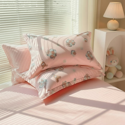 Pink Bunny Floral Pillowcase Set