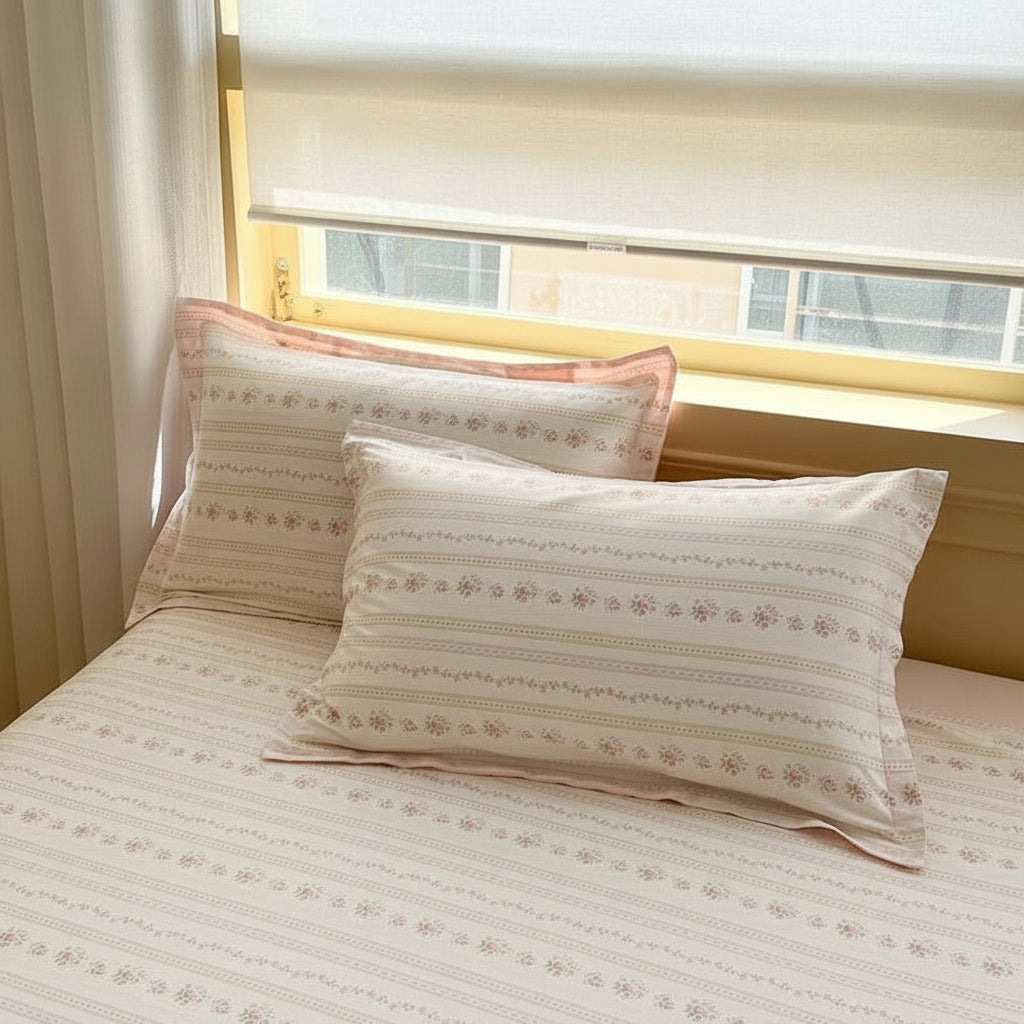 Pink Stripe Floral Pillowcase Set
