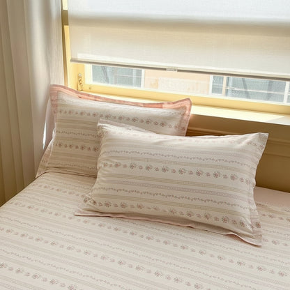 Pink Stripe Floral Pillowcase Set