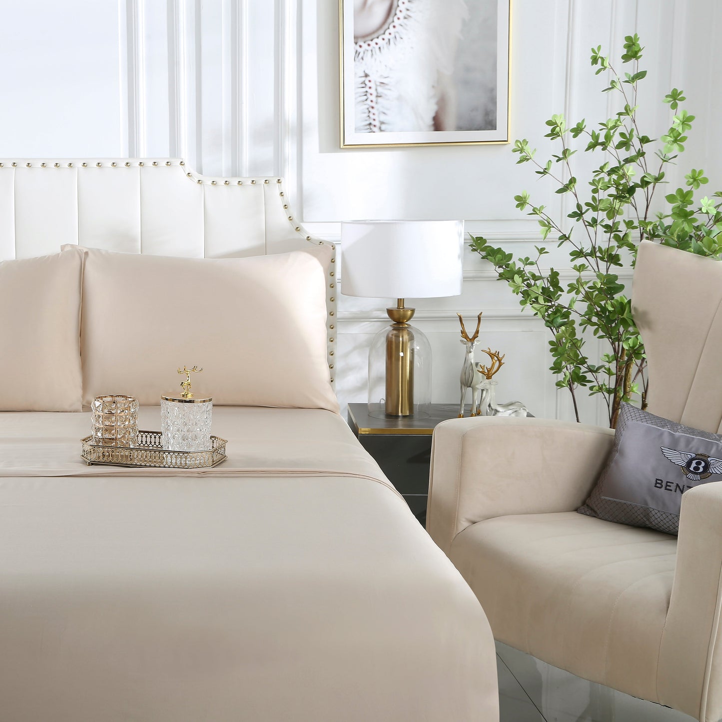 Beige Organic Bamboo Bedsheet Set - Queen Size