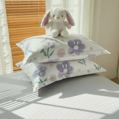 White Bunny Floral Pillowcase Set