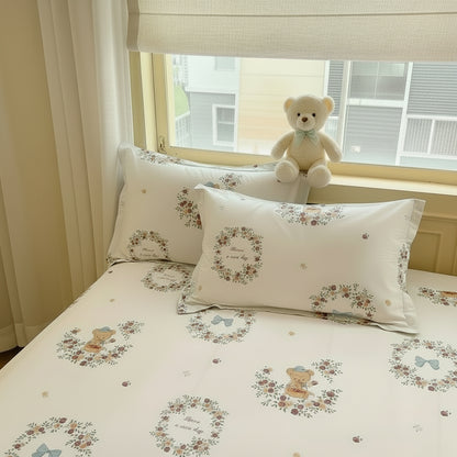 White Circle Floral Pillowcase Set